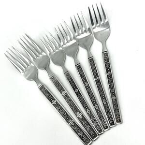 NASCO KASHMIR 6 pc~4 Salad Forks 2 Dinner Forks Vintage STAINLESS FLATWARE Korea